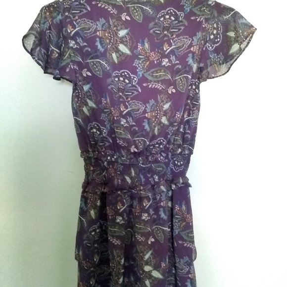 NWOT Purple Paisley Ruffle Boho Fit & Flare Mini Medium Tiered Dress - Picture 8 of 12